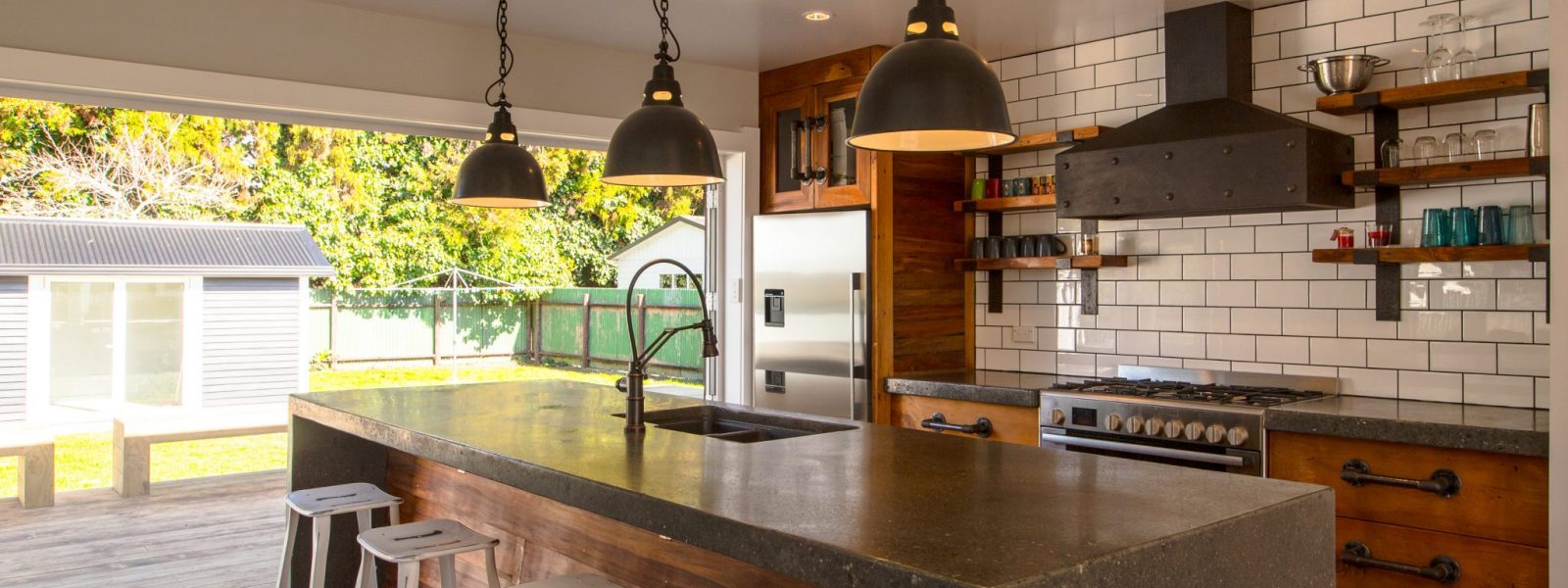 Shoemaker Road Industrial style kitchen using Rimu and Steel.